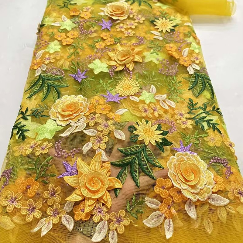 Wedding Supply Wholesale - Tecido de Tule Bordado Floral 3D