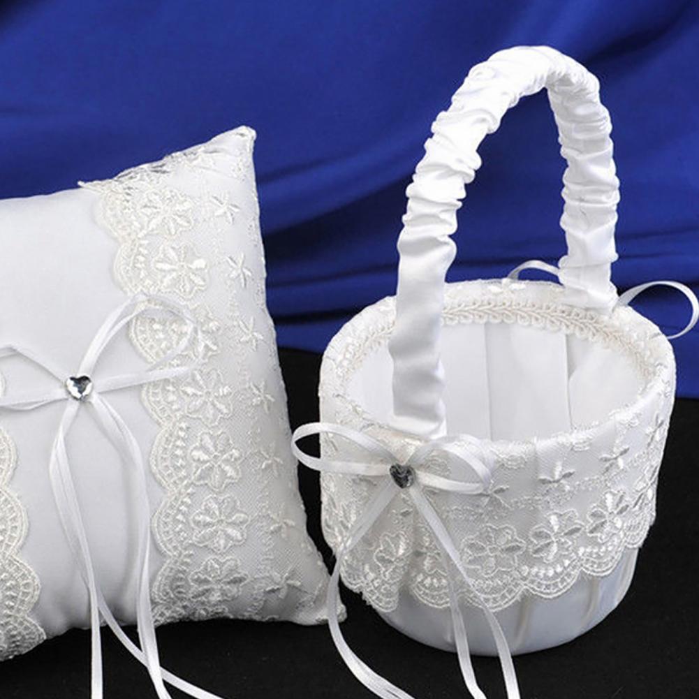 Romântico flor pérola bowknot  - Flower Girl Basket avaliação e preço